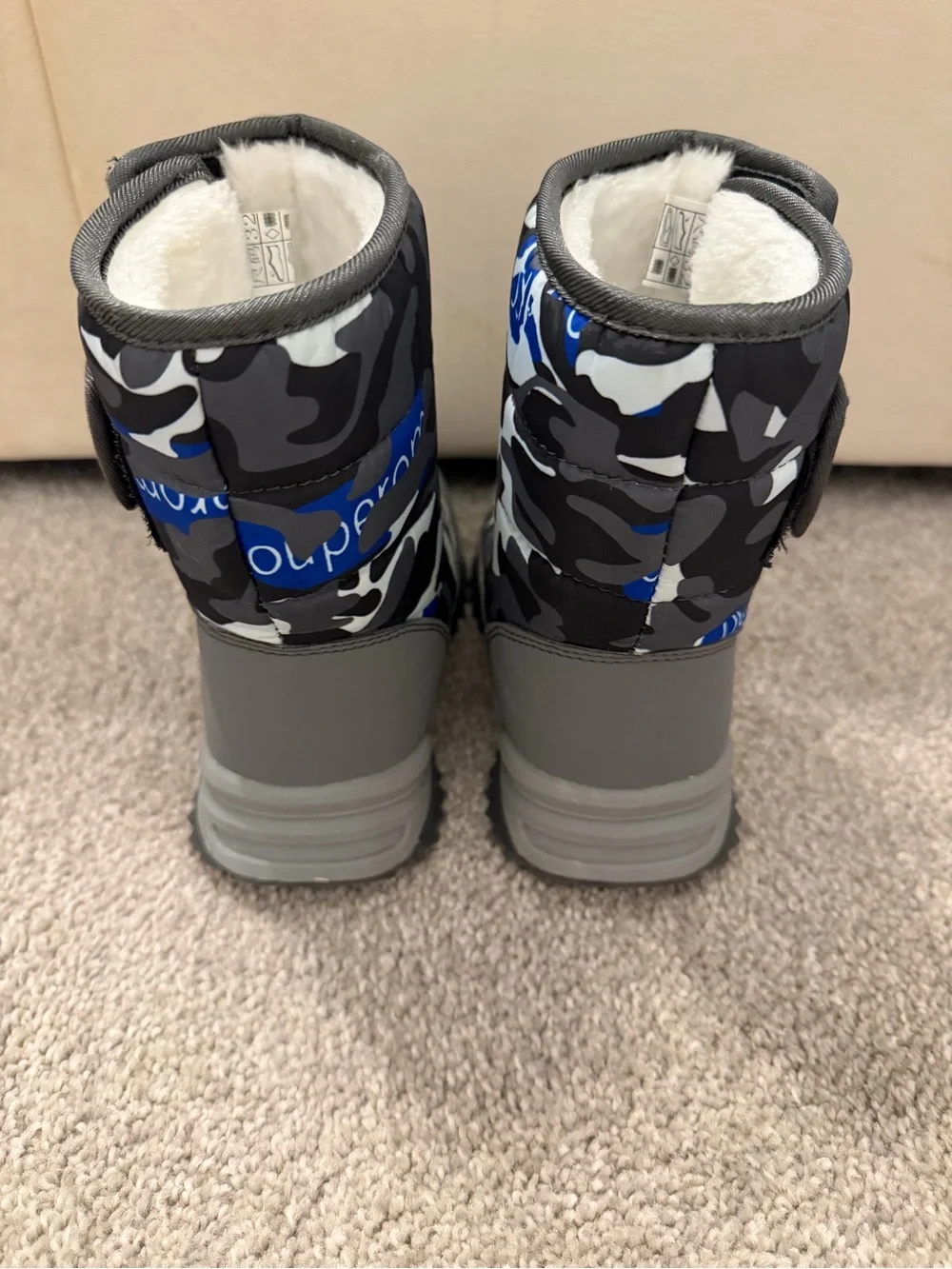 Kids Winter Boots - Gray & Blue Camo